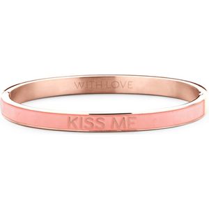 Key Moments 8KM BC0019 Stalen Bangle met Tekst - Kiss Me - One-size - Rosékleurig / Roze