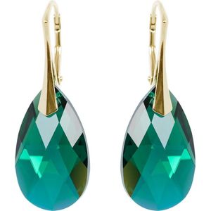 DBD - Goud Vergulde Zilveren Oorbellen - Druppel - Swarovski Kristal Emerald Groen - 22MM - Anti Allergisch