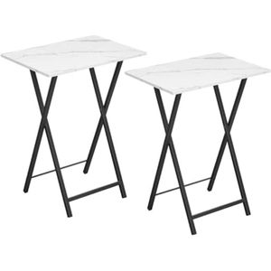 Set van 2 Opvouwbare Bijzettafels, Industriële Stijl, Marmer en Zwart - Perfect voor Kleine Ruimtes