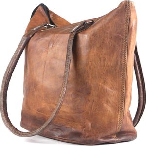 Boodschappentas – ‘’ASTURIAS’’ Bucket Bag  44 x 31 x 10 cm  – Echt leer – Bruin Cognac Kleur – Handgemaakte Tas