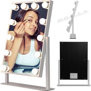 Beauty Shine Elite - Hollywood make up Spiegel met verlichting - 360 graden Rotatie - Drie LED Licht Instellingen - Visagie - Desktop make-upspiegel - Dimbaar - Wit - Metalen Frame