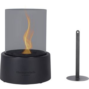 Bio-ethanol tafelhaard - Homerebels - Zwart - Gerookt glas - Tafelbrander voor binnen en buiten - incl. decoratiestenen - Ø 20 x H 30 cm