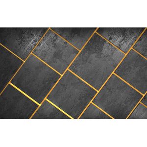 Vliesbehang Beton XXL – Geometrisch Industrieel - 368 x 254 cm – grijs-geelgoud