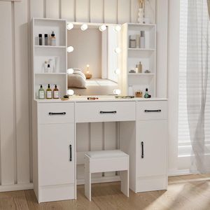 Moderne make-uptafel met verlichting en spiegel inclusief make-upkruk