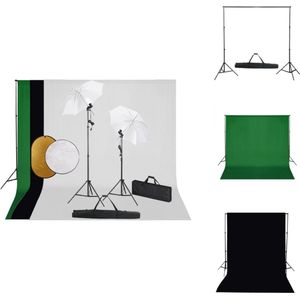 vidaXL Studioset - Telescopisch achtergrondsysteem - Verlichtingsset met daglichtlampen - 2 paraplus - Reflectorset - 300x300cm achtergrond - Draagtas - Fotostudio Set