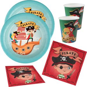 Piraten feest wegwerp servies set - 20x bordjes / 20x bekers / 20x servetten