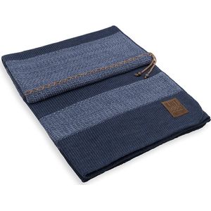 Knit Factory Roxx Gebreid Plaid - Woondeken - plaid - Wollen deken - Kleed - Jeans/Indigo - 160x130 cm