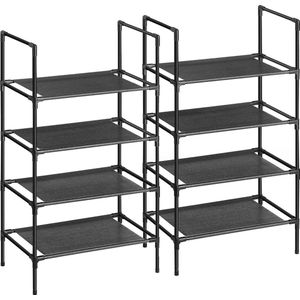 Schoenenrek met 4 planken, set van 2, schoenenrek, schoenenrek, metalen frame, planken van niet-geweven stof, voor gang, slaapkamer, woonkamer, 45 x 28 x 80 cm, zwart