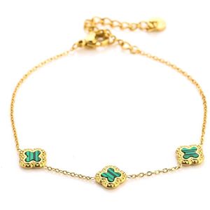 Michelle Bijoux Armband (sieraad) 3 klavers groene stenen goud JE14362 Gold