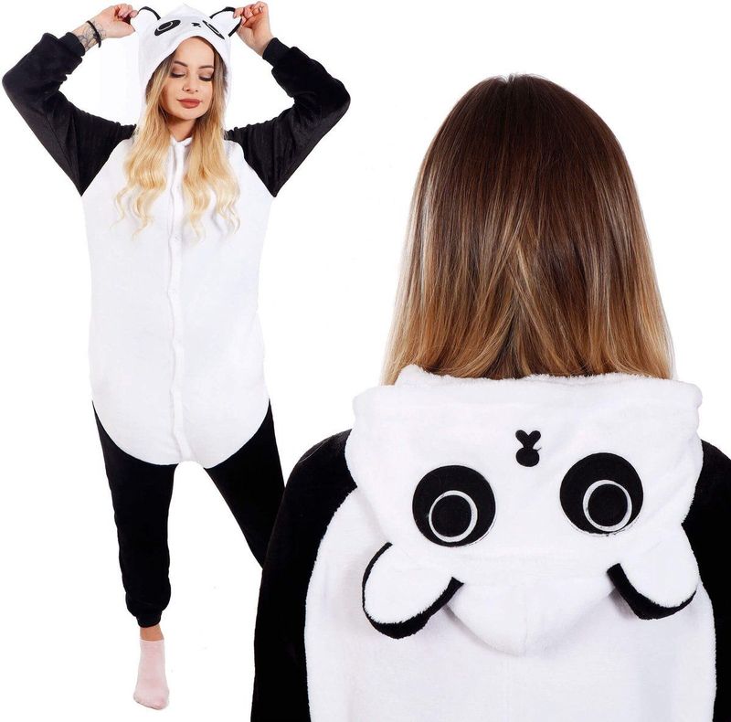 Springos Onesie Volwassenen - Panda - Maat M - Zwart/Wit