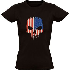 Amerikaanse Vlag Schedel Dames T-shirt - vs - amerika - skull - botten - skelet - usa - vakantie - reizen