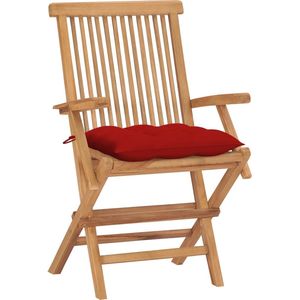 vidaXL Tuinstoelen - 4 stuks - Teakhout - Rood kussen Tuinstoelen Set - Teak Hout - Tuinset - Buitendecoratie - Zitzakken