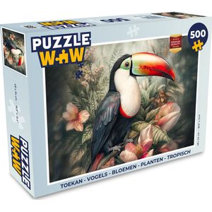Puzzel Toekan - Vogels - Bloemen - Planten - Tropisch - Legpuzzel - Puzzel 500 stukjes