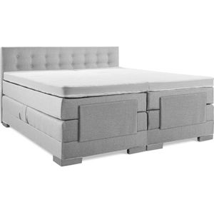 Soft bedden Elektrische Boxspring - 180x200 - Incl. Geknoopt hoofdbord - Zilvergrijs met plint