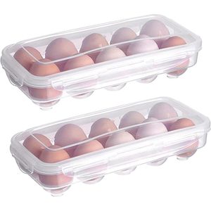 Eierbox 10 eieren transportbox, 2 stuks kunststof eierdoosjes, eierbox met deksel, transportbox voor eieren, kunststof, voor koelkast, keuken (transparant)