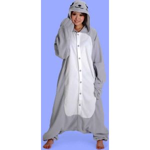 KIMU Onesie Zeehond Pakje - Maat 110-116 - Zeehondpak Kostuum Grijs Pak - Peuter Boxpakje Jumpsuit Pyjama Huispak Jongen Meisje Rob Zeeleeuw Festival