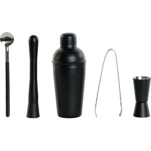 Items Cocktailshaker set - 5-delig - zwart - rvs - 500 ml - Complete cocktails maken set