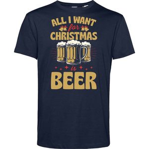 T-shirt All I Want For Christmas Is Beer | Foute Kersttrui Dames Heren | Kerstcadeau | Kerstpakket | Navy | maat L