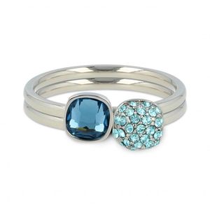 My Bendel - Set van twee zilveren ringen met saffier en aqua zirkonia - Mooie ringenset van twee zilveren ringen met saffierblauw en aqua zirkonia - Met luxe cadeauverpakking