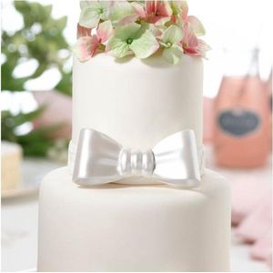 Elegante keramiek bruidstaart topper White Bow - trouwen - huwelijk - taart - bruidstaart - decoratie
