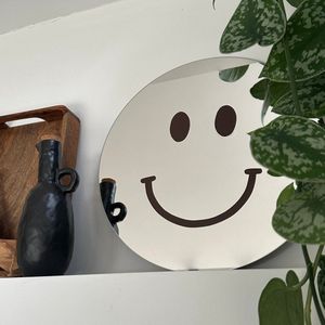 Bruine Smiley Spiegel - 38cm - Rond