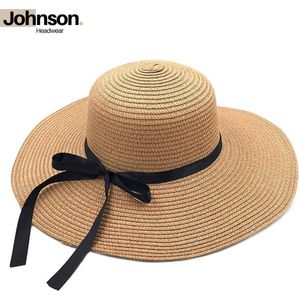 Johnson Headwear® Zonnehoed dames - Fedora - Panama - Strohoed - Strandhoed - Maat: 58cm verstelbaar - Kleur: Khaki