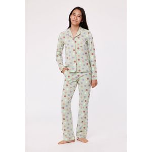 Woody Studio doorknoop pyjama meisjes/dames - muntgroen - smiley all-over print - 232-12-YPD-Z/955 - maat 128