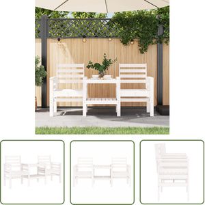 The Living Store Tuinbank met tafel 2-zits massief grenenhout wit - Tuinbank - Houten Bank - Buitenbank - Tuinset - Balkon Set
