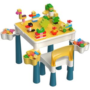 SHOP YOLO - Activiteiten tafel - Speeltafel voor kinderen - 128 stuks Grote Bouwstenen - inclusief 1 Stoel - Morandi