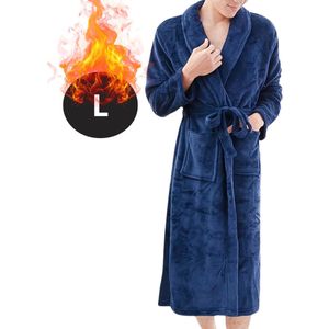 Nivard Badjas Heren - Fleece - Katoen - Badstof - Sauna - Hamam - Wafel - Bathrobe - Duster - Ochtendjas - Kimono - Donkerblauw L