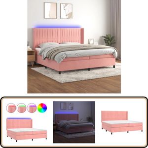 vidaXL Boxspring - 200x200 cm - Roze - LED Verlichting Boxspring Bed - Rozenkleurig Bed - Velvet Bed - Led Bed - Pocketed Spring Mattress