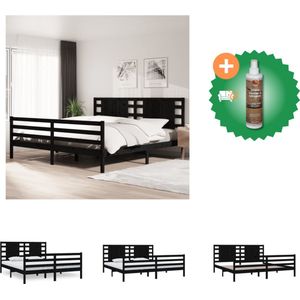 vidaXL Bedframe massief grenenhout zwart 200x200 cm - Bed - Inclusief Houtreiniger en verfrisser