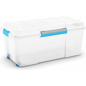 KIS Scuba Opbergbox 80L - 78x39,5x35cm - met clips en wielen - Wit/Blauw