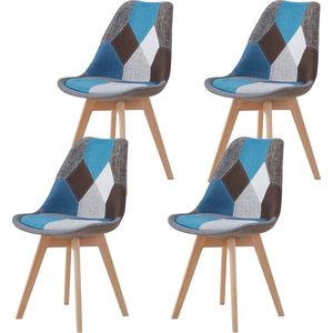 Mima® Eetkamerstoelen set van 4 - Eetkamer Stoelen - Multicolor Blauw- Keukenstoelen- Wachtkamer stoelen- Modern- Urban