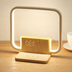 10W Nachtlampje met Lichtwekker Wake Up Light Draadloze Oplader Touch-Dimbaar met 3 Helderheidsniveaus Rustgevend Geluid Slaaphulp voor Baby's en Volwassenen voor Slaapkamer