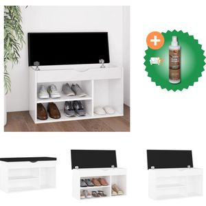 vidaXL Schoenenbank met kussen 80x30x47 cm spaanplaat wit - Schoenenkast - Inclusief Houtreiniger en verfrisser