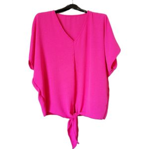 Dames - Tuniek - Korte Mouwen - Kleur Roze - Met Knoop - Maat 42/44