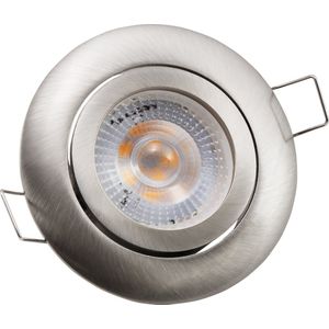 Inbouwspots LED IP20 ''Eco-50'' - Inbouwspot geschikt voor binnen - plafondlamp 3000K Ø72MM - Armatuur met met LED lamp Helder 400 lm - Zilver