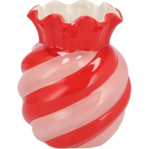 DK Design Bloemenvaas Sweety - boeket vaas - keramiek - roze/rood- 13 x 16 cm - snoepjes vaas