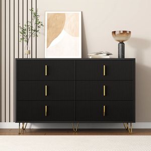 Sweiko Ladekast - Dressoir - 6 laden - Gouden handgrepen - Zwart