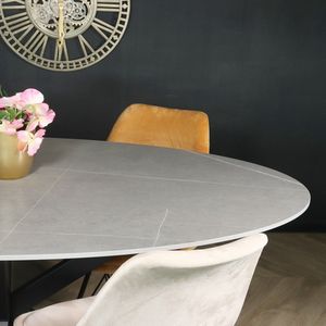 Eettafel ovaal 16cm Figo marmerlook grijs ovale tafel steen