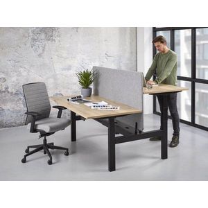 Duo bench elektrisch verstelbaar zit/sta bureau Teez breed 180CM diep 80/80CM bladkleur Ahorn framekleur Aluminium (RAL9006)