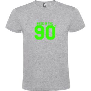 Grijs T shirt met print van "" Made in the 90's / gemaakt in de jaren 90 "" print Neon Groen size L