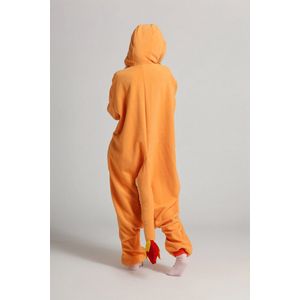 KIMU Onesie Oranje Vuur Salamander Pakje - Maat 116-122 - Slangenpak Kostuum Reptiel Gekko Pak - Kinder Huispak Pyjama Jongens Meisjes Fleece Festival