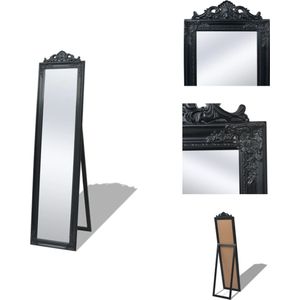 vidaXL Passpiegel Barok Zwart - 40 x 160 cm - Hout en Glas - Spiegel