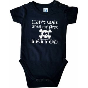 Zwarte romper met ""Can't wait until my first tattoo"" - 3 maanden - babyshower, zwanger, cadeautje, kraamcadeau, grappig, geschenk, baby, tekst, bodieke