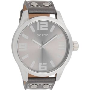 OOZOO Timepieces - Zilverkleurige horloge met grijze leren band - C1007