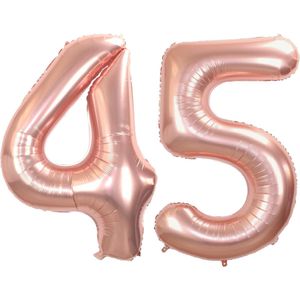 Folie Ballon Cijfer 45 Jaar Rose goud Verjaardag Versiering Helium Cijfer Ballonnen Feest versiering Met Rietje - 86Cm
