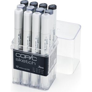 Copic - Sketch Marker Cool Grey Set 12 Markers - Stiften Set - Professionele Stiften Alcoholbasis - Twinmarkers Voor Tekenen En Ontwerpen