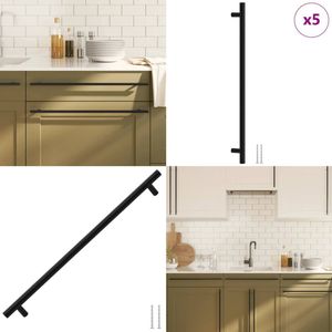 vidaXL Handvatten 5 st 480 mm roestvrij staal zwart - Handvat - Handvatten - Handgreep Voor Kast - Handgreep